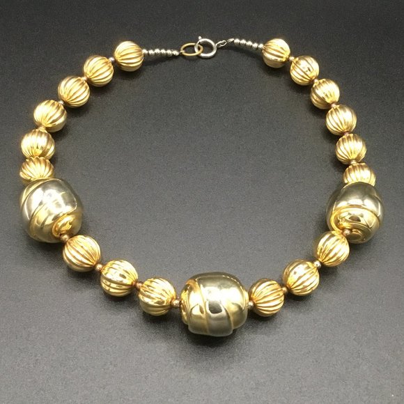 Vintage 1960s 18” Large Metal Bead Necklace Gold Tone Mid-Century Modern - Picture 1 of 8